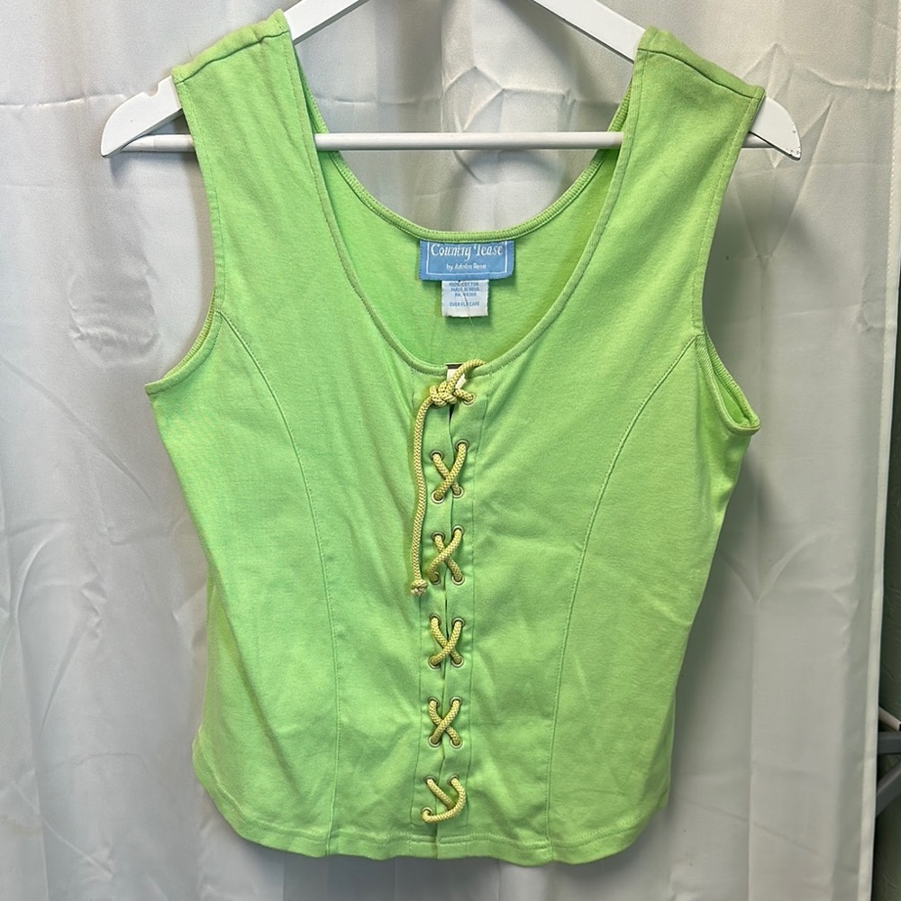 Vibrant Green Lace-Up Corset Style Tank Top